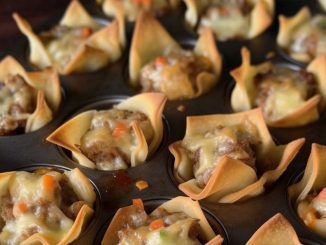 I swear I’m in appetizer heaven! These wonton bites went so fast at the last potluck. Need to double the recipe next time!